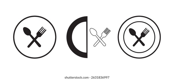 Fork and spoon icon vector set. Restaurant utensil symbol. Dinner dish or plate with spoon and fork sign outline for apps and websites.