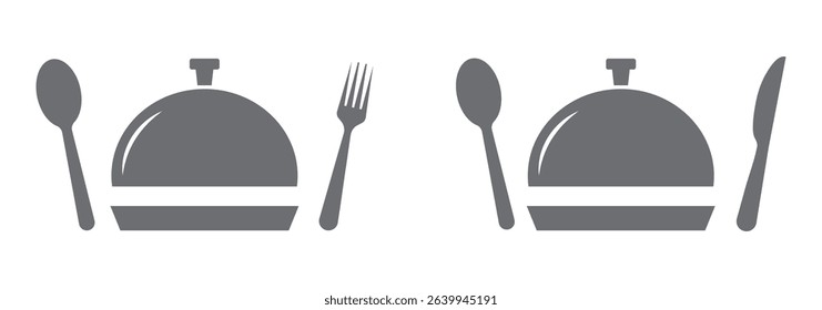 Fork and spoon icon vector set. Restaurant utensil symbol. Dinner dish or plate with spoon and fork sign outline for apps and websites.