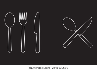 Fork and spoon icon vector set. Restaurant utensil symbol. Dinner dish or plate with spoon and fork sign outline for apps and websites. Silverware solid monochrome icon set. Fork, Spoon and Knife icon
