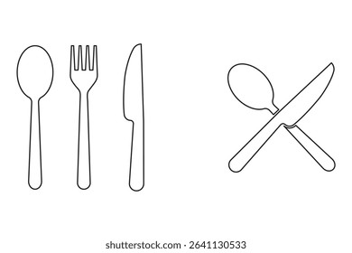 Fork and spoon icon vector set. Restaurant utensil symbol. Dinner dish or plate with spoon and fork sign outline for apps and websites. Silverware solid monochrome icon set. Fork, Spoon and Knife icon