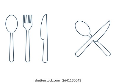 Fork and spoon icon vector set. Restaurant utensil symbol. Dinner dish or plate with spoon and fork sign outline for apps and websites. Silverware solid monochrome icon set. Fork, Spoon and Knife icon