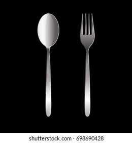 Fork and spoon isolated on black background. Vector illustration