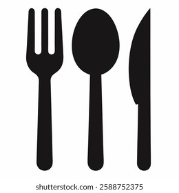 Fork spoon knife black icon set. Black silverware sign. Vector on white background.