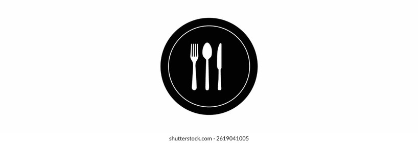 Fork spoon knife black icon set. Black silverware sign. Vector utensil illustration 