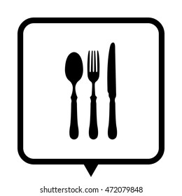 fork spoon knife - black vector icon;  message bubble