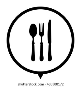 fork spoon knife - black vector  icon; map pointer