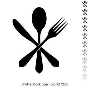 Fork spoon and knife - black vector icon and ten icons in  shades of grey
