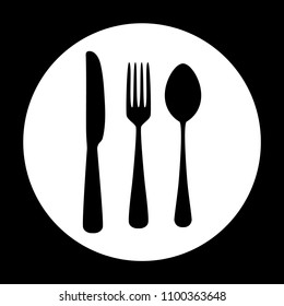 Fork spoon and knife black and white silhouettes on a circle, vector illustration