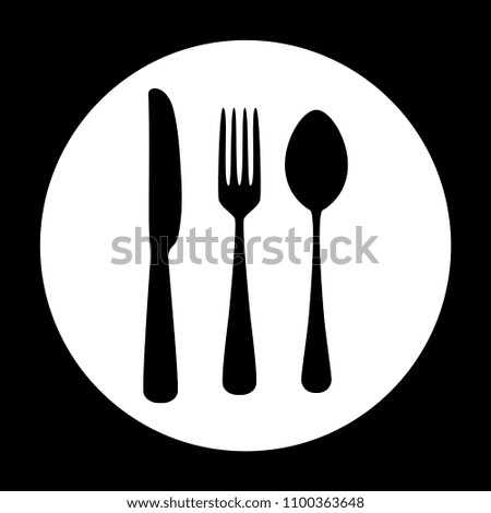 Fork spoon and knife black and white silhouettes on a circle, vector illustration