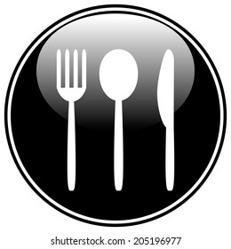 Fork, spoon and knife button isolated on white background.