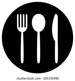 Fork, spoon and knife button isolated on white background.
