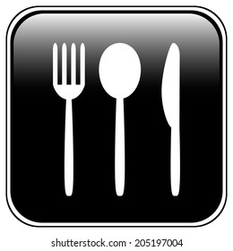 Fork, spoon and knife button isolated on white background.