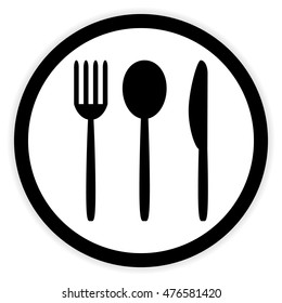 Fork, spoon and knife button isolated on white background.