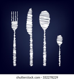 fork spoon knife with chalk effect 