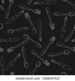 Fork, spoon and knife doodle vector seamless pattern