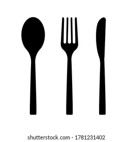 Gabel, Löffel und Messer zum Essen im Restaurant. Symbol für Küchenwerkzeuge. Vektorgrafik EPS10. Einzeln auf Weiß