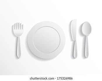 fork spoon knife with empty plate