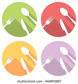Fork Spoon And Knife Flat Style Design Icons Set