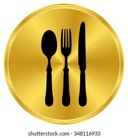 fork spoon knife - gold vector icon