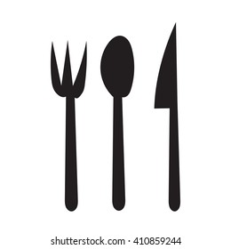 Fork , Spoon and Knife  hand draw sillouhette icon  for the meal with outline on white background