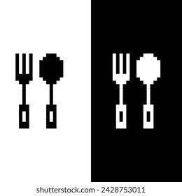 fork spoon knife icon 8 bit, pixel art  kitchen utensils  icon  for game  logo.