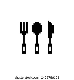 fork spoon knife icon 8 bit, pixel art  kitchen utensils  icon  for game  logo.