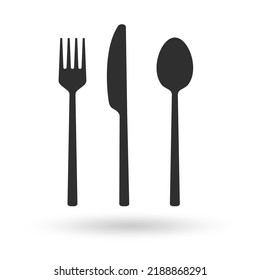 Fork, spoon, knife icon. Cutlery set. Modern silverware or tableware black silhouette. Vector illustration. 
