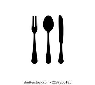 Fork, spoon, knife icon. Dinner service collection. Dinner service - stock vector. Dining silverware flat icon vector design and illustration.
