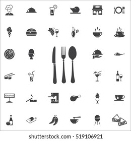 fork spoon knife icon on the white background. restaurant set of icons