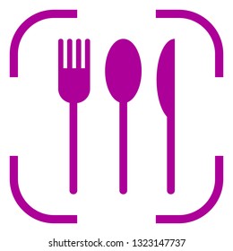 Fork spoon knife icon in purple focus. White background