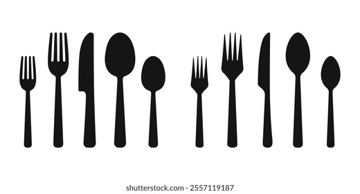 Fork, Spoon, and Knife icon set. Silverware icons. Kitchen tools. Cutlery icon on a white background