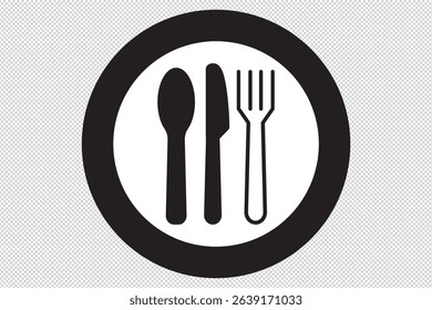 Fork ,spoon and knife icon set. Eatery symbol. Kitchen utensil vector illustration. Tableware serving sign. Crossed fork and spoon pictogram. Menu button. EPS 10