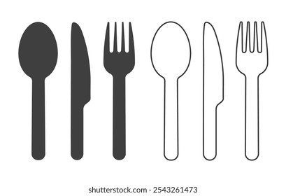 Garfo, colher, ícone de faca forma symbol.Tableware instrumentação. Logotipo ícone restaurante. conjunto de ícone talheres. Ilustração vetorial. Isolado no fundo branco.