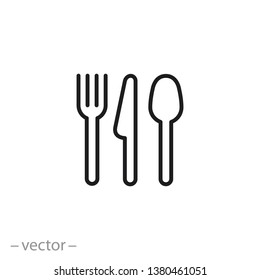 Fork Spoon And Knife Icon, Silverware Line Sign On White Background - Editable Stroke Vector Illustration Eps10