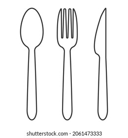 fork spoon and knife icon, silverware line sign on white background - editable stroke vector illustration eps10