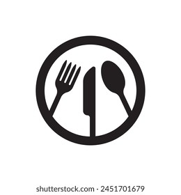 Fork, spoon and knife icon with simple black color