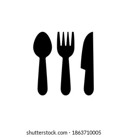 Símbolo de la horquilla, cuchara e icono de cuchillo vector sobre fondo blanco