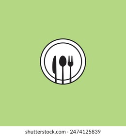 Fork, spoon and knife icon vector. Restaurant kitchen and eating silverware cutlery symbol sign isolated on a green background.