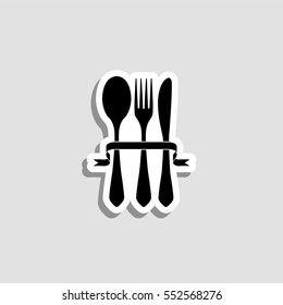 Fork spoon and knife  icon - vector  sticker