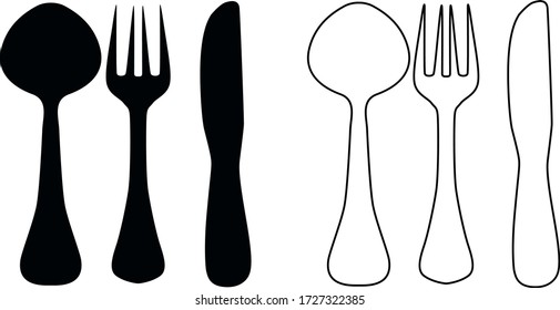 Gabelspitz-Messer-Symbol-Vektor, bearbeitbare Strichvektorzeichnung für10