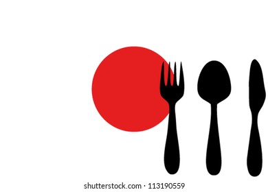 Fork, spoon and knife isolated on the Japan flag