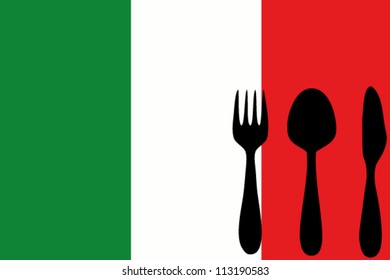 Fork, spoon and knife isolated on the Italy flag