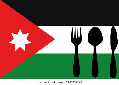 Fork, spoon and knife isolated on the Jordan flag