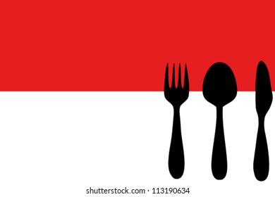 Fork, spoon and knife isolated on the Indonesia flag