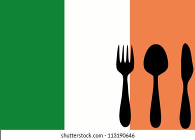Fork, spoon and knife isolated on the Ireland flag