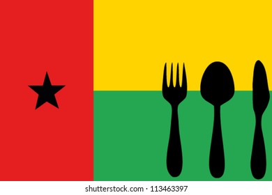 Fork, spoon and knife isolated on the Guinea Bissau flag