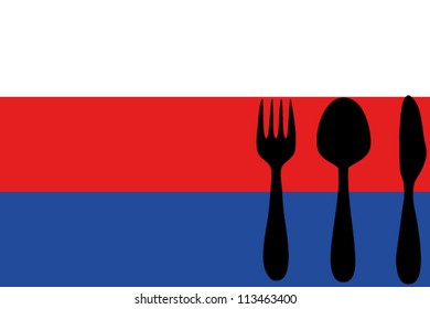 Fork, spoon and knife isolated on the Serbia flag