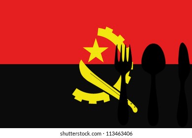 Fork, spoon and knife isolated on the Angola flag