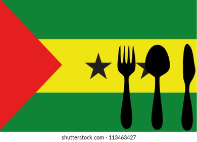 Fork, spoon and knife isolated on the Sao Tome E Principe flag