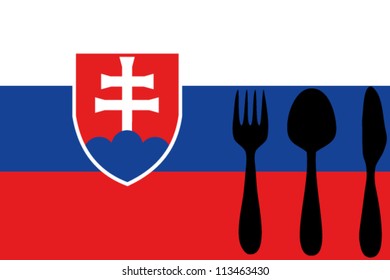 Fork, spoon and knife isolated on the Slovakia flag